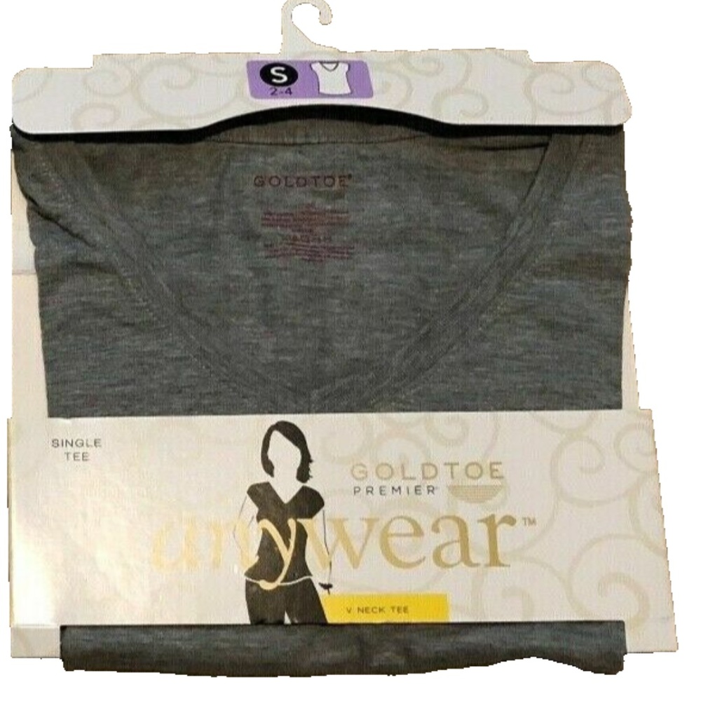 Women's Gold Toe Gray Short Sleeve V-Neck Pre-Shrunk T-Shirt Size S- (2-4)